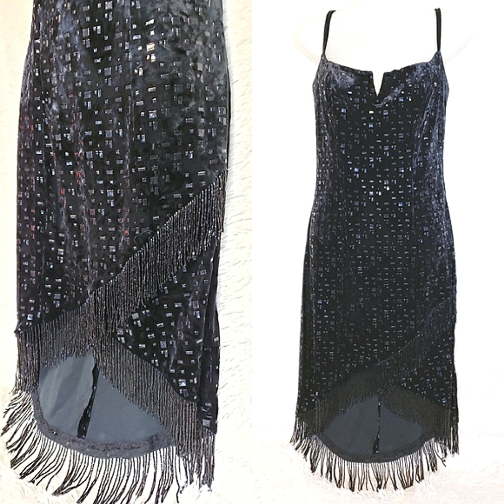 Black Beaded Velvet Leather Dress with Jacket 80s Vintage Italian Couture - Picture 9 of 15